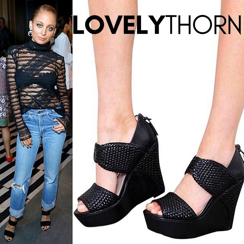 HOUSE OF HARLOW 1960 // ltd ed eden black woven platform wedge heels